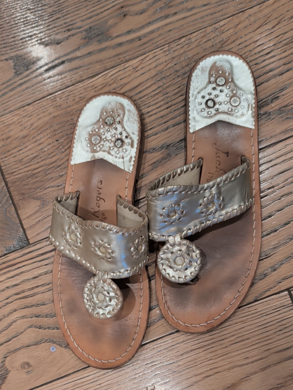 Jack Rogers Gold Leather Toe-Ring Sandals
